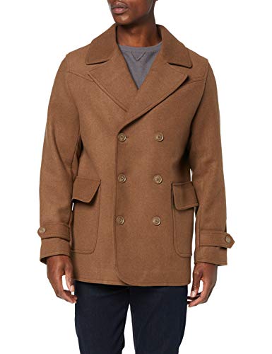 Marca Amazon - find. Abrigo Cruzado de Lana Hombre, Marrón (Camel), M, Label: M