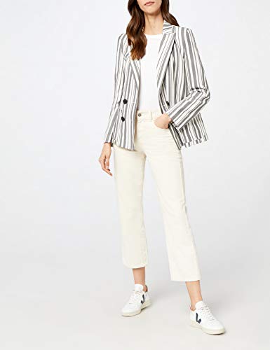 Marca Amazon - find. Americana de Lino Mujer, Multicolor (Black/White Stripe), 38, Label: S