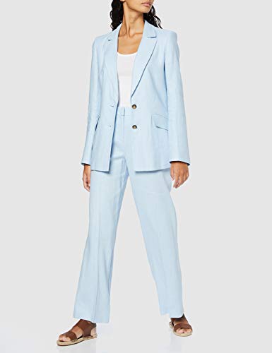 Marca Amazon - FIND Americana Larga de Lino Mujer, Azul (Sky Blue), 46, Label: XXL