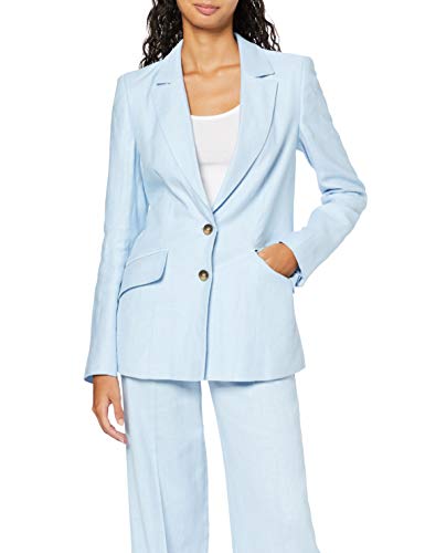 Marca Amazon - FIND Americana Larga de Lino Mujer, Azul (Sky Blue), 46, Label: XXL