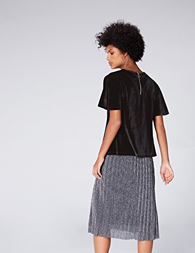 Marca Amazon - find. Blusa de Terciopelo para Mujer, Negro (Schwarz), 42, Label: L