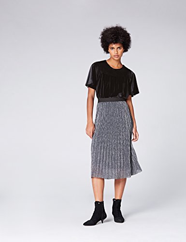 Marca Amazon - find. Blusa de Terciopelo para Mujer, Negro (Schwarz), 42, Label: L