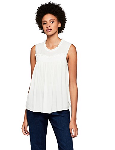 Marca Amazon - find. Blusa Fruncida sin Mangas Mujer, Marfil (Ivory), 40, Label: M