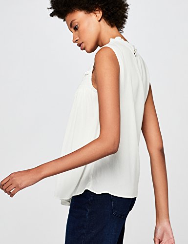 Marca Amazon - find. Blusa Fruncida sin Mangas Mujer, Marfil (Ivory), 40, Label: M