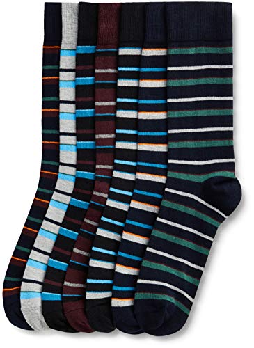 Marca Amazon - find. Calcetines por Media Pierna de Algodón Hombre, Pack de 7, Multicolor (Autumn Stripe), 39-43.5 EU, Label: 6-9.5 UK