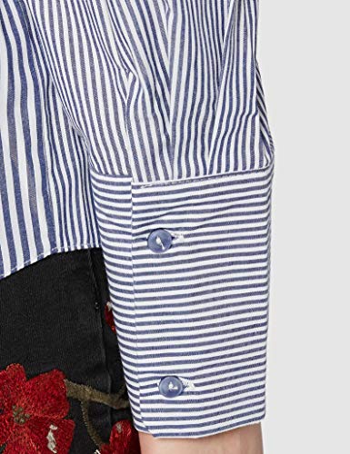 Marca Amazon - find. Camisa Asimétrica Oversize de Rayas para Mujer, Multicolor (Blue/white Stripe), 40, Label: M