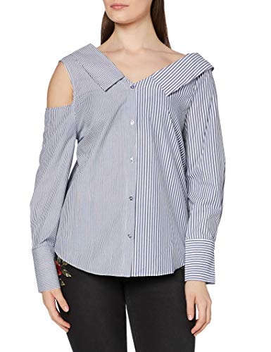 Marca Amazon - find. Camisa Asimétrica Oversize de Rayas para Mujer, Multicolor (Blue/white Stripe), 40, Label: M