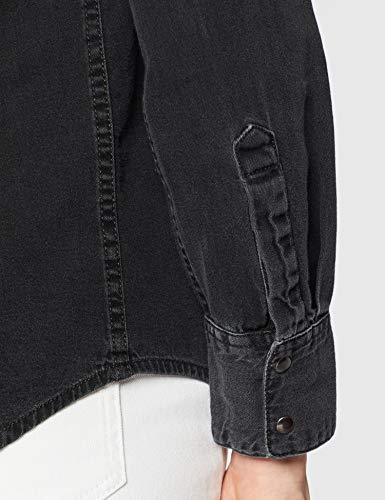 Marca Amazon - find. Camisa Manga Larga Vaquera Mujer, Negro (Washed Black as approved swatch), 42, Label: L