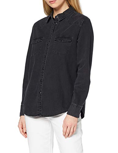 Marca Amazon - find. Camisa Manga Larga Vaquera Mujer, Negro (Washed Black as approved swatch), 42, Label: L