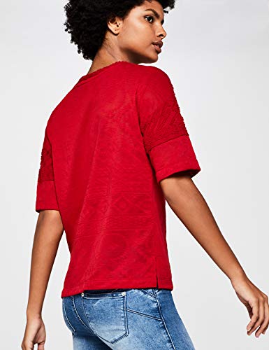 Marca Amazon - find. Camiseta de Manga Corta con Textura para Mujer, Rojo (Red), 40, Label: M