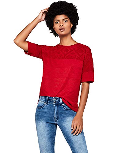 Marca Amazon - find. Camiseta de Manga Corta con Textura para Mujer, Rojo (Red), 40, Label: M