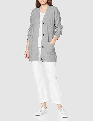 Marca Amazon - find. Chaqueta Larga con Cuello de Pico Mujer, Gris (Soft Grey), 38, Label: S