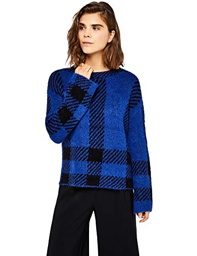 Marca Amazon - find. Check Jumper Suéter Mujer, Azul (Blue), 40, Label: M