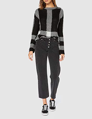 Marca Amazon - find. Check Jumper Suéter Mujer, Negro (Black Mix), 40, Label: M