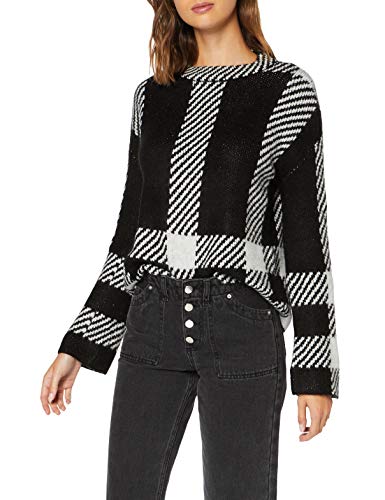 Marca Amazon - find. Check Jumper Suéter Mujer, Negro (Black Mix), 40, Label: M