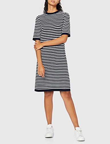 Marca Amazon - find. Jersey Largo con Cuello Redondo Mujer, Azul (Navy Stripe), 40, Label: M