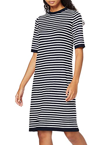 Marca Amazon - find. Jersey Largo con Cuello Redondo Mujer, Azul (Navy Stripe), 40, Label: M