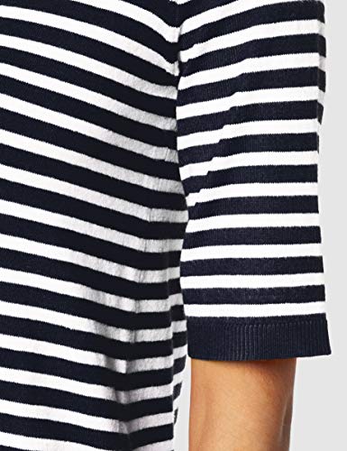 Marca Amazon - find. Jersey Largo con Cuello Redondo Mujer, Azul (Navy Stripe), 40, Label: M