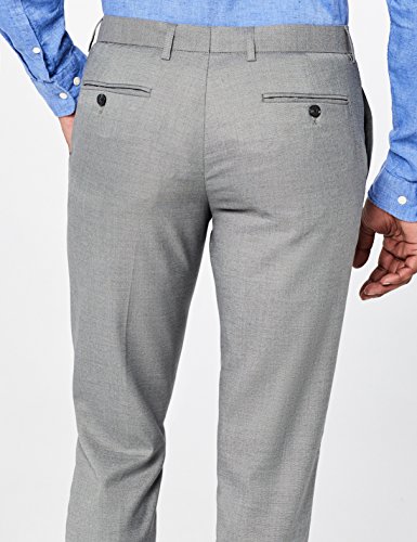 Marca Amazon - find. Pantalón de Traje Ajustado con Textura Hombre, Gris (Lt Grey), 30W / 31L, Label: 30W / 31L