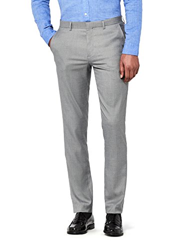 Marca Amazon - find. Pantalón de Traje Ajustado con Textura Hombre, Gris (Lt Grey), 30W / 31L, Label: 30W / 31L