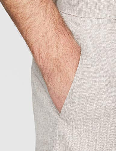 Marca Amazon - find. Pantalón de Traje Ajustado de Lino Hombre, Beige (Stone), 40W / 31L, Label: 40W / 31L