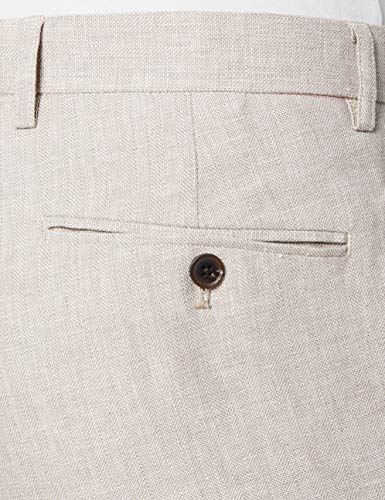Marca Amazon - find. Pantalón de Traje Ajustado de Lino Hombre, Beige (Stone), 40W / 31L, Label: 40W / 31L
