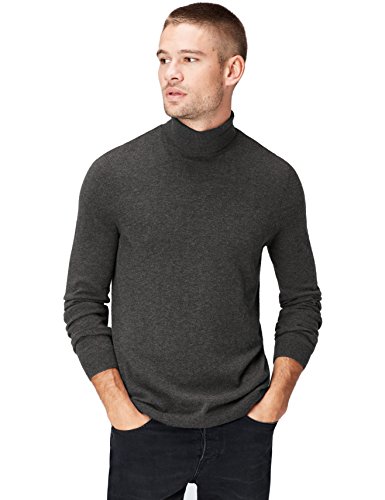 Marca Amazon - find. Roll Neck - Suéter Hombre, Gris (Mid Grey), L, Label: L