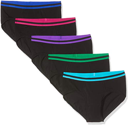 Marca Amazon - find. Slip para Hombre Y-Front, Pack de 5, Multicolor (Black With Neon Wiast Band), XL, Label: XL