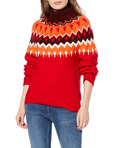 Marca Amazon - find. Statement Fairisle Jumper Suéter Mujer, Rojo (RED), 40, Label: M