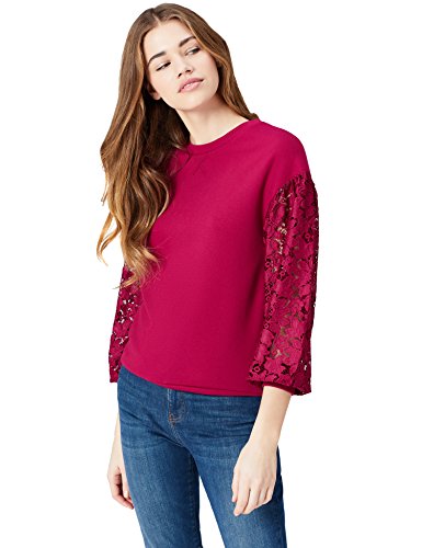 Marca Amazon - find. Sudadera con Encaje para Mujer, Rojo (Beet Red), 40, Label: M