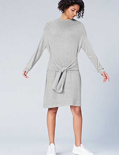 Marca Amazon - find. Vestido con Lazada para Mujer, Gris (Grey Marl), 38, Label: S