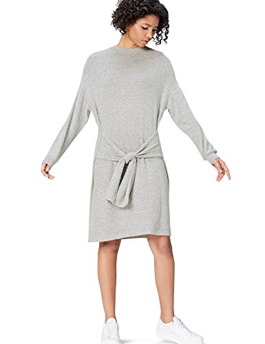 Marca Amazon - find. Vestido con Lazada para Mujer, Gris (Grey Marl), 38, Label: S