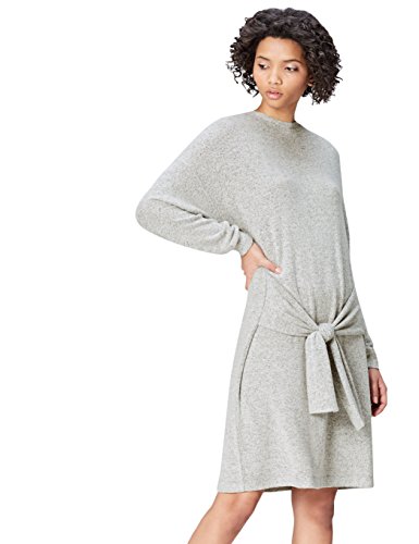 Marca Amazon - find. Vestido con Lazada para Mujer, Gris (Grey Marl), 38, Label: S