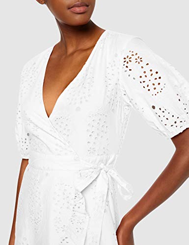 Marca Amazon - find. Vestido Corto Cruzado de Algodón Mujer, Blanco (Bright White), 38, Label: S