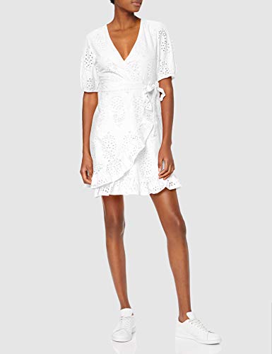 Marca Amazon - find. Vestido Corto Cruzado de Algodón Mujer, Blanco (Bright White), 38, Label: S