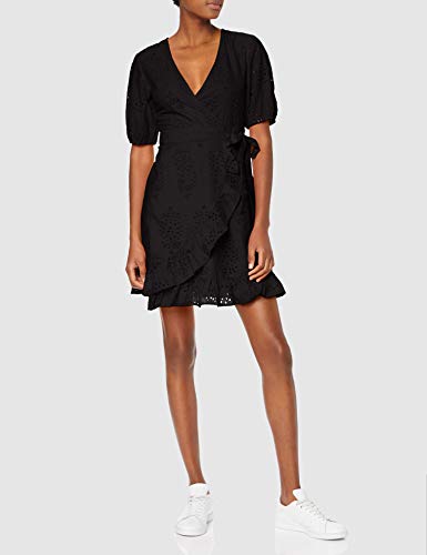 Marca Amazon - find. Vestido Corto Cruzado de Algodón Mujer, Negro (Black), 40, Label: M