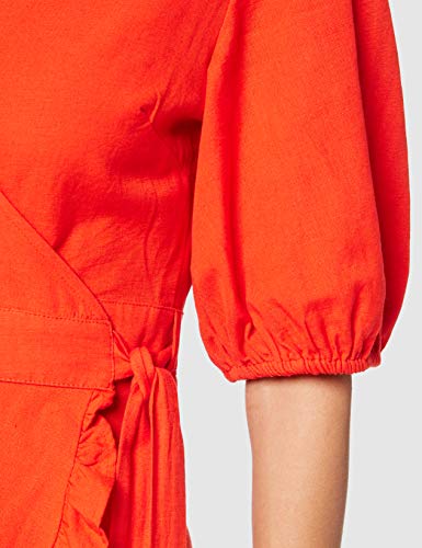 Marca Amazon - find. Vestido Corto Cruzado de Algodón Mujer, Rojo (Tangerine), 40, Label: M