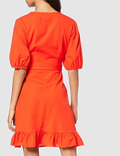 Marca Amazon - find. Vestido Corto Cruzado de Algodón Mujer, Rojo (Tangerine), 40, Label: M