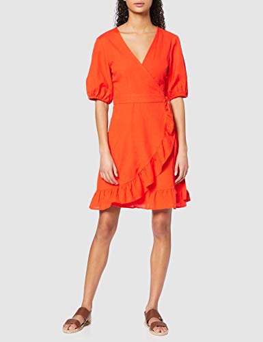 Marca Amazon - find. Vestido Corto Cruzado de Algodón Mujer, Rojo (Tangerine), 48, Label: 3XL