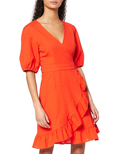 Marca Amazon - find. Vestido Corto Cruzado de Algodón Mujer, Rojo (Tangerine), 48, Label: 3XL