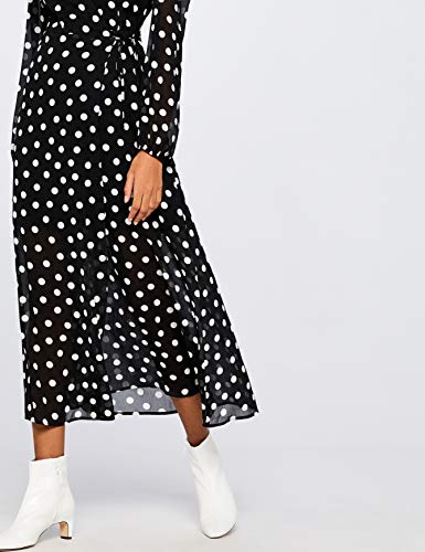 Marca Amazon - find. Vestido Cruzado Lunares Mujer, Negro (Black), 38, Label: S