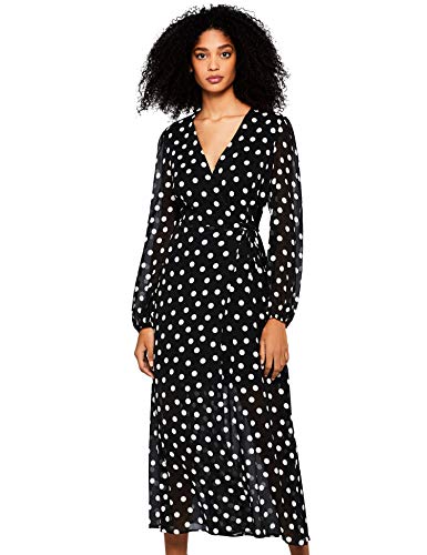 Marca Amazon - find. Vestido Cruzado Lunares Mujer, Negro (Black), 38, Label: S