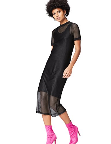 Marca Amazon - find. Vestido de Red para Mujer, Negro (Schwarz), 38, Label: S