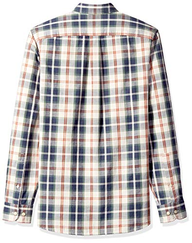 Marca Amazon – Goodthreads – Camisa de manga larga de corte entallado de cambray y raya diplomática para hombre, Verde (Green/Ivory Plaid Gre), US XS (EU XS)