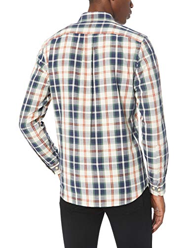 Marca Amazon – Goodthreads – Camisa de manga larga de corte entallado de cambray y raya diplomática para hombre, Verde (Green/Ivory Plaid Gre), US XS (EU XS)