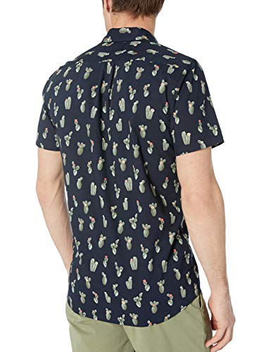 Marca Amazon – Goodthreads – Camisa estampada de manga corta de popelín y corte entallado para hombre, Navy Cactus Print, US XXXL (EU 5XL - 6XL)