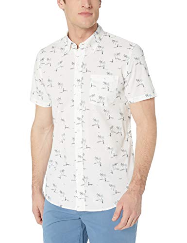 Marca Amazon – Goodthreads – Camisa estampada de manga corta de popelín y corte entallado para hombre, White Aloha Print, US XXL (EU XXXL - 4XL)