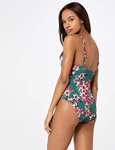 Marca Amazon - IRIS & LILLY Bañador Moldeador Mujer, Multicolor (Tropical Flower Print), XXL, Label: XXL