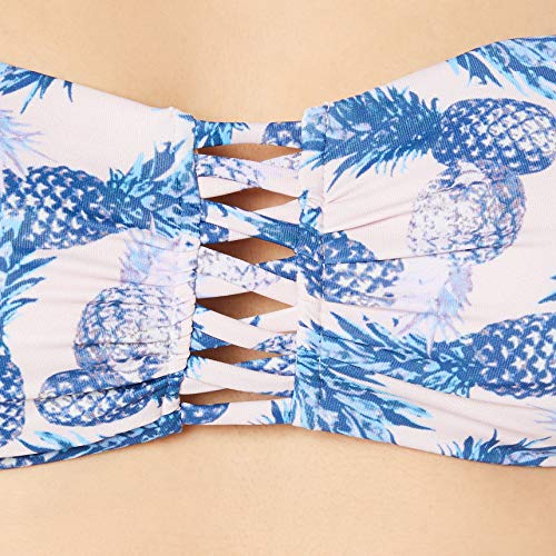 Marca Amazon - IRIS & LILLY Bikini Bandeau estampado Mujer, Multicolor (Pineapple Print), M, Label: M