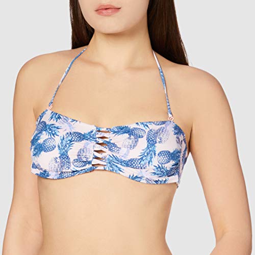 Marca Amazon - IRIS & LILLY Bikini Bandeau estampado Mujer, Multicolor (Pineapple Print), M, Label: M